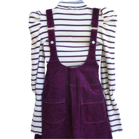 Habitual Girl Purple Corduroy Pinafore Overalls Knit Sweater Top Outfit Set 2pc - Picture 5 of 14
